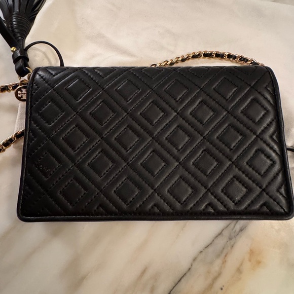 TORY BURCH Fleming Wallet Cross-Body Clutch Black Leather with Gold Hardware - Picture 6 of 8